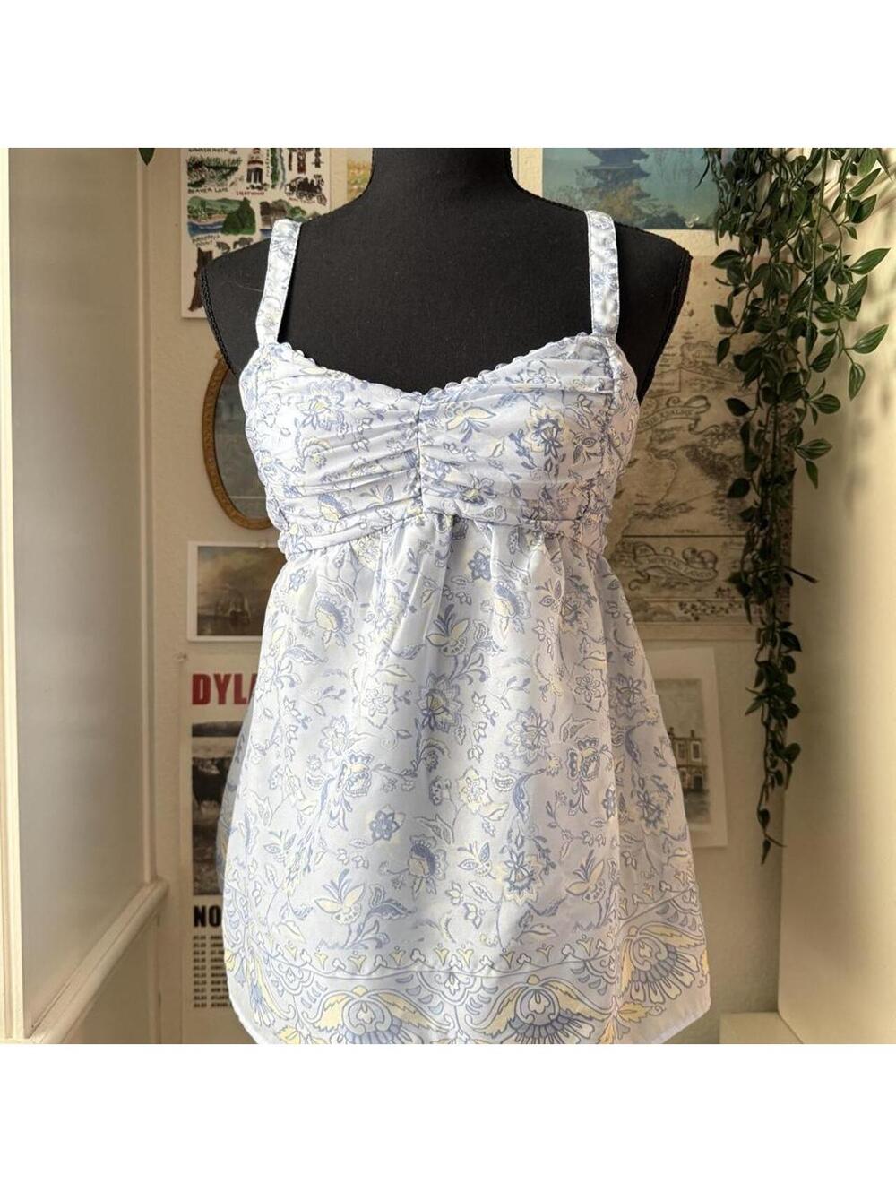 Hollister Blue Floral Satin Babydoll Cami
